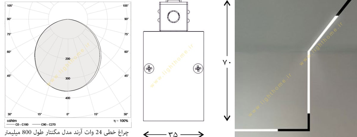 چراغ خطی 24 وات آرند مدل مگنتار طول 800 میلیمتر