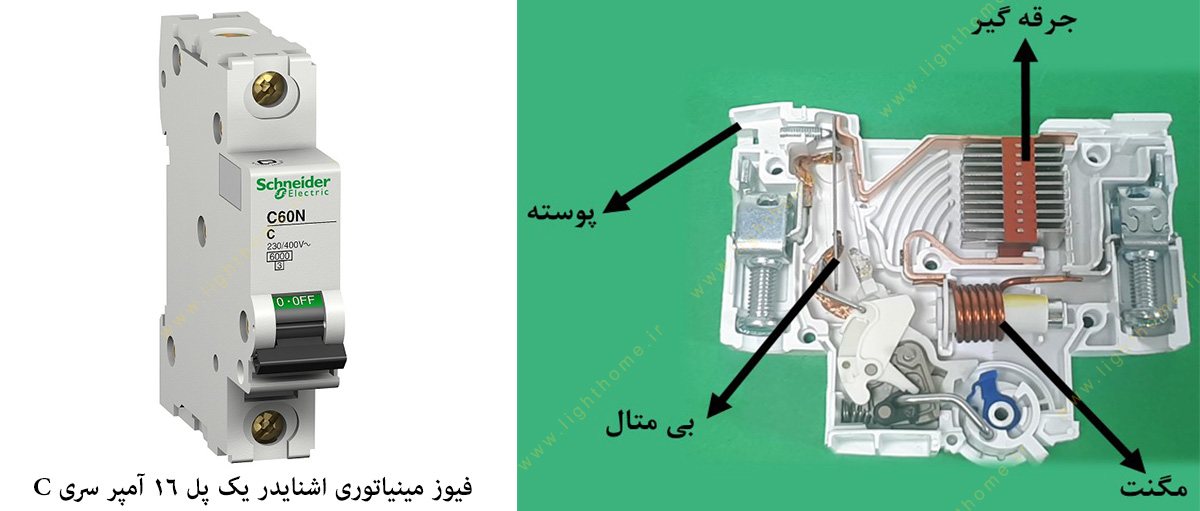 فیوز مینیاتوری اشنایدر یک پل 16 آمپر سری C