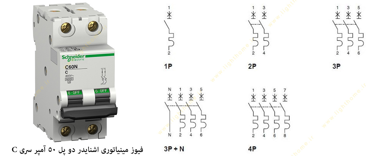 فیوز مینیاتوری اشنایدر دو فاز 50 آمپر سری C