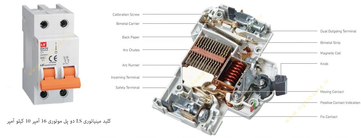 کلید مینیاتوری LS دو پل موتوری 16 آمپر 10 کیلو آمپر مدل BKNb2PC416A