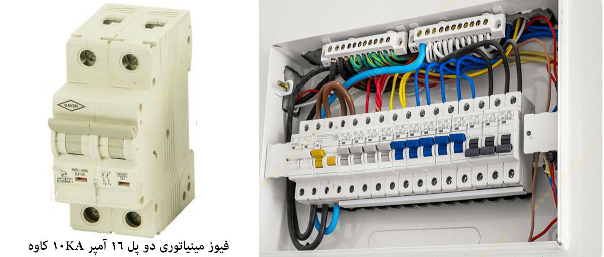 فیوز مینیاتوری دو پل 16 آمپر 10KA کاوه