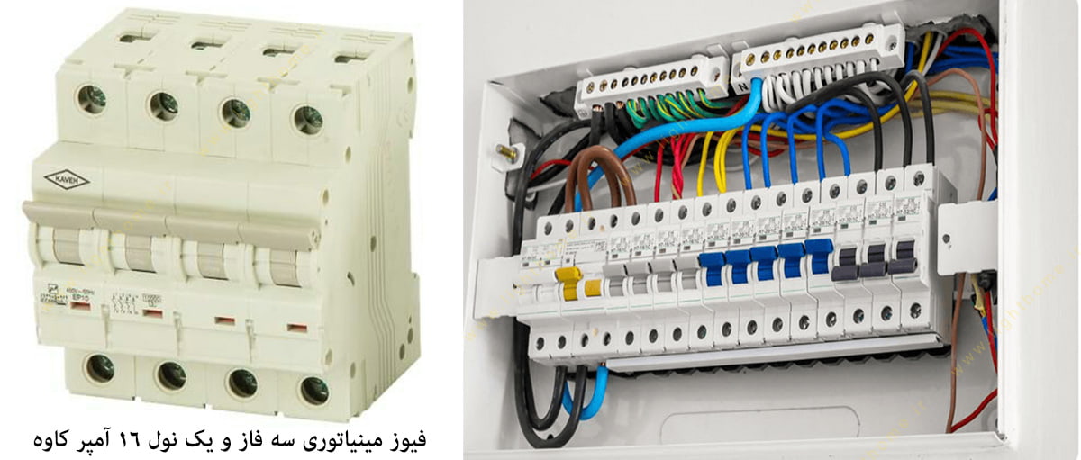 فیوز مینیاتوری سه فاز و نول 16 آمپر کاوه