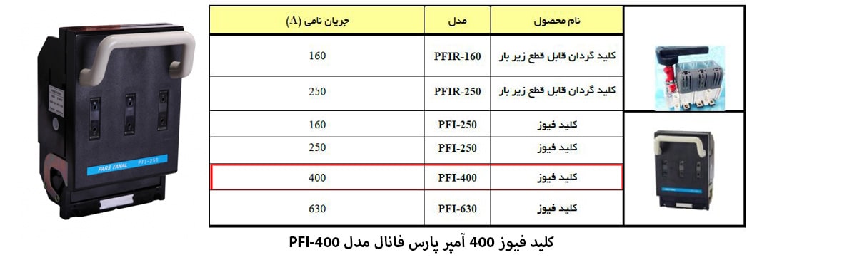 کلید فیوز 400 آمپر پارس فانال مدل PFI-400