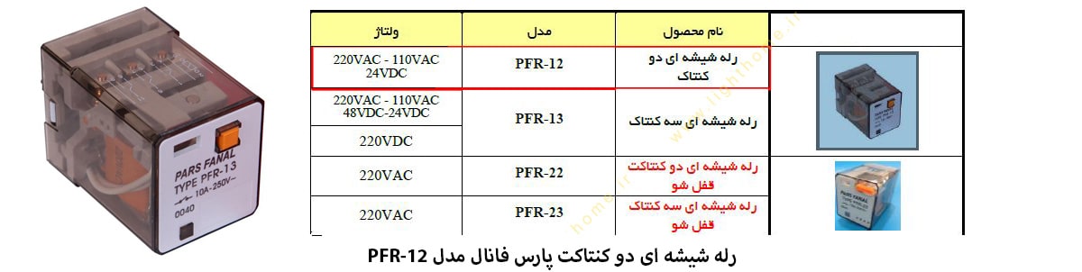 رله شیشه ای دو کنتاکت پارس فانال مدل PFR-12