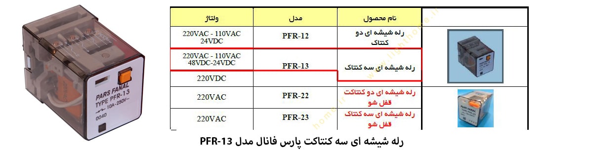 رله شیشه ای سه کنتاکت پارس فانال مدل PFR-13