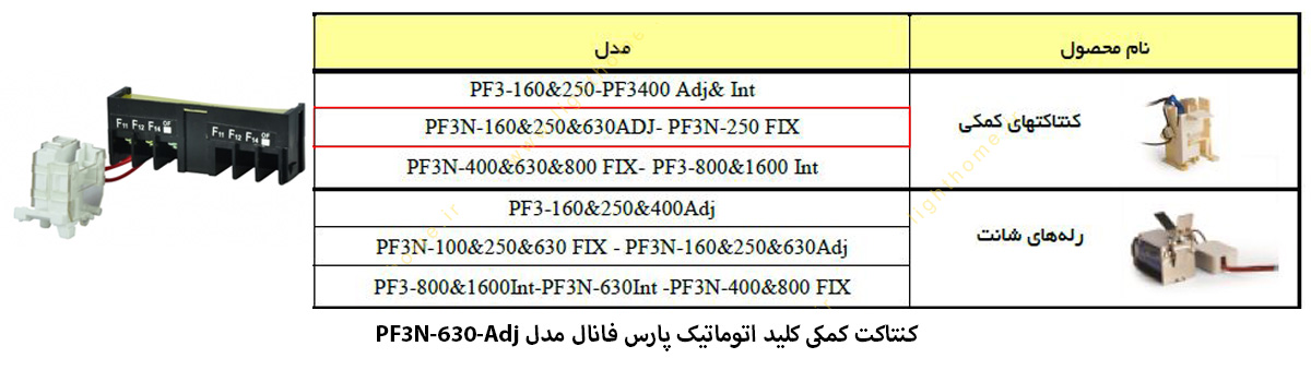 کنتاکت کمکی کلید اتوماتیک پارس فانال مدل PF3N-630-Adj