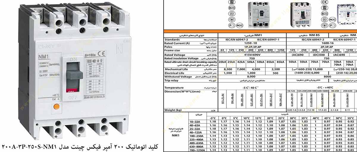 کلید اتوماتیک 200 آمپر فیکس چینت مدل NM1-250S-3P-200A