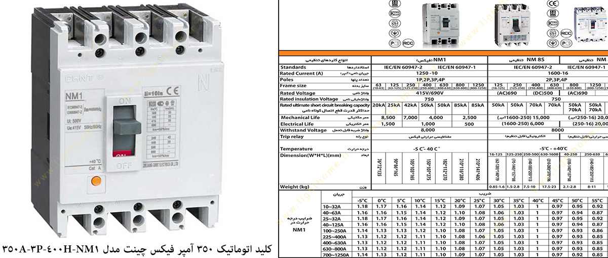 کلید اتوماتیک 350 آمپر فیکس چینت مدل NM1-400H-3P-350A