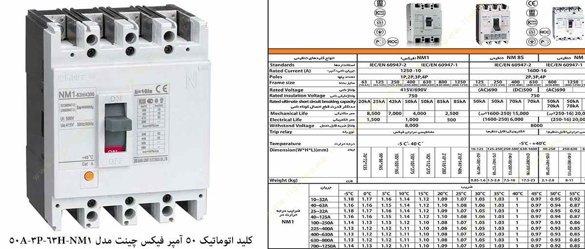 کلید اتوماتیک 50 آمپر فیکس چینت مدل NM1-63H-3P-50A