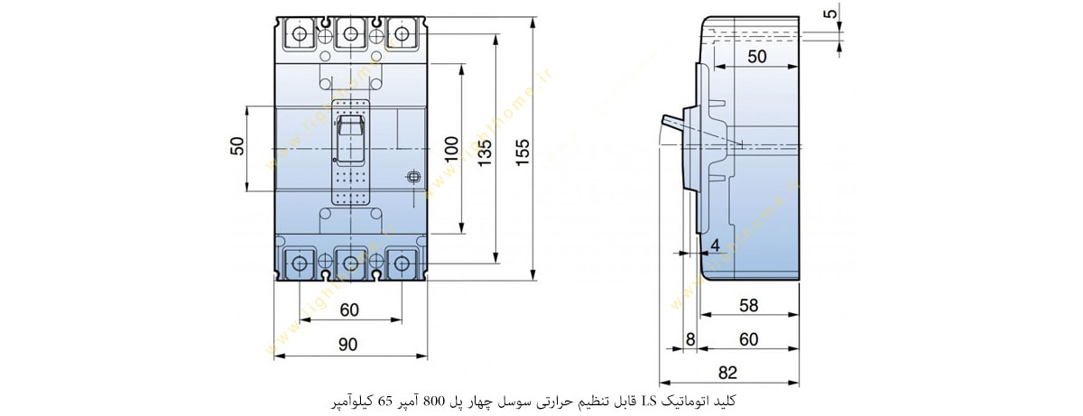 کلید اتوماتیک LS قابل تنظیم حرارتی سوسل چهار پل 800 آمپر 65 کیلوآمپر