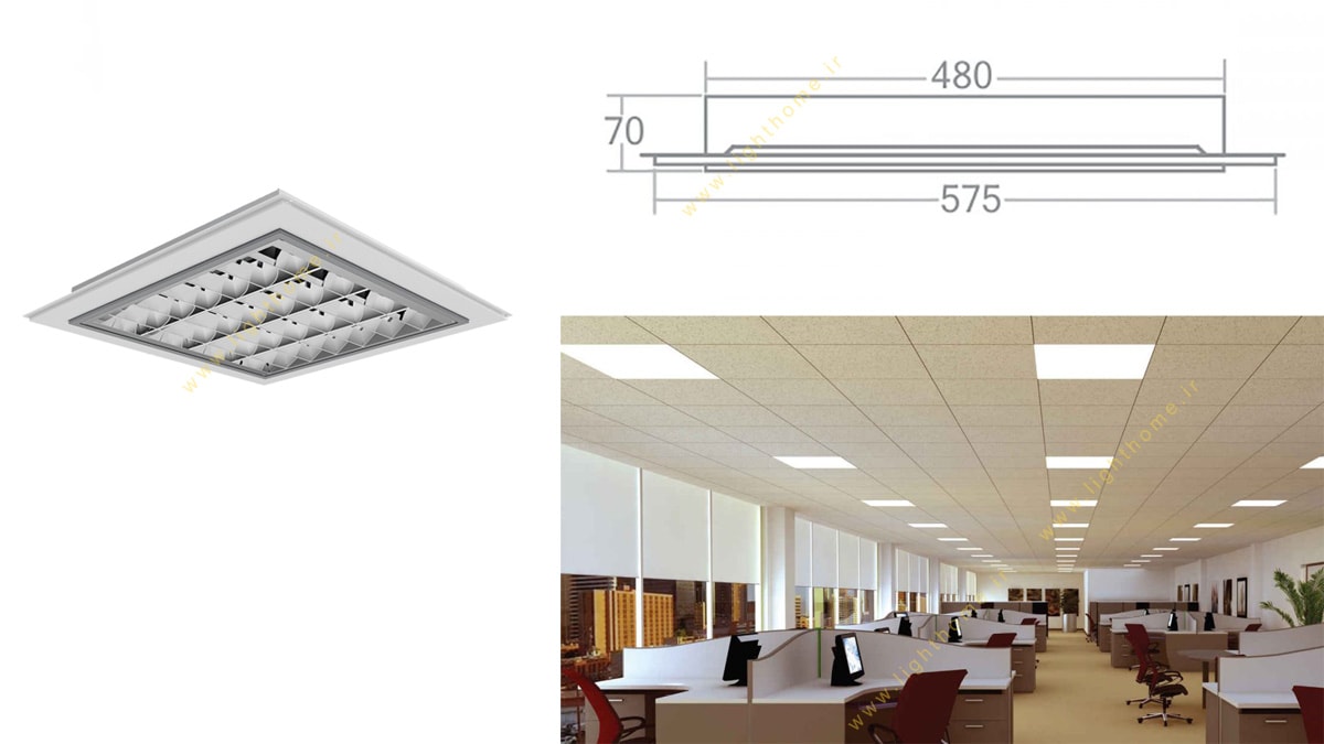 چراغ اداری ونوس 4x36 وات 60x60 توکار مهنام مدل TCL با شبکه دابل پارابولیک