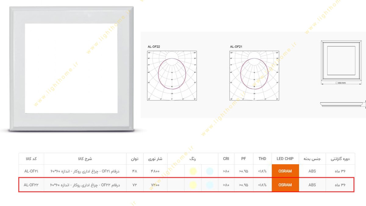 پنل 60x60 روکار 72 وات SMD آلتون مدل درفام AL-OF22