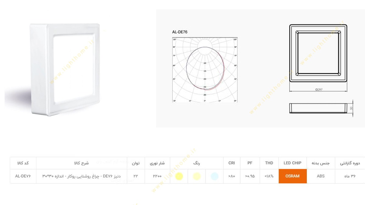 پنل روکار SMD مربع 22 وات 30x30 آلتون رای مدل AL-DE76