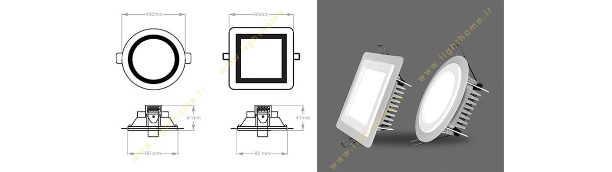 چراغ پنلی مربع و دایره