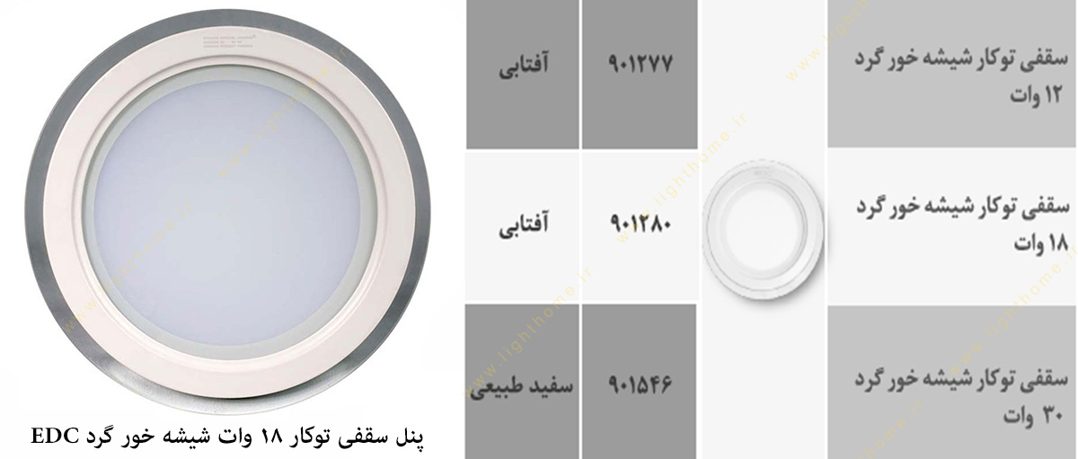 پنل شیشه خور گرد سقفی توکار ال ای دی 18 وات EDC