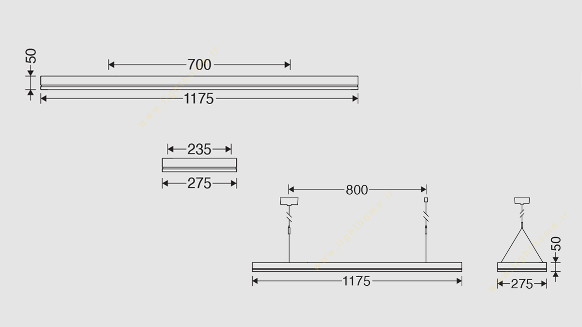 چراغ روکار و آویز 42 وات 30x120 مازی نور مدل اپتیلد M421RLED2840-W