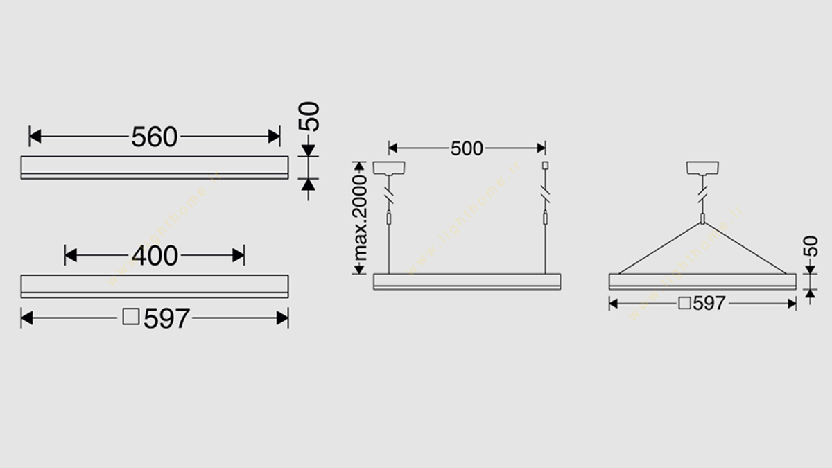 چراغ روکار و آویز 42 وات 60x60 مازی نور مدل اپتیلد M421SLED2840-W