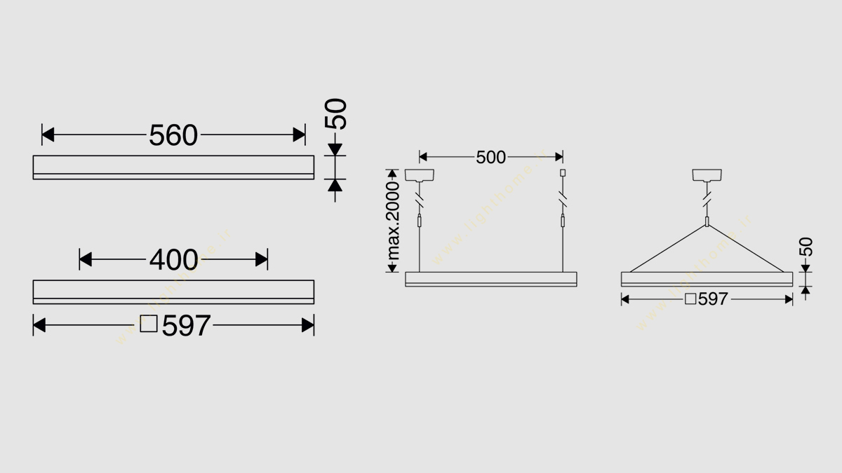 چراغ روکار و آویز 54 وات 60x60 مازی نور مدل اپتیلد M421SLED4DY840-W