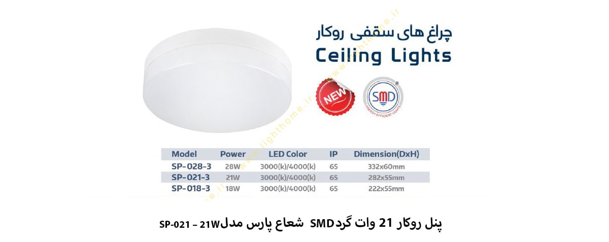 پنل روکار 21 وات SMD شعاع پارس مدل SP-021–21W