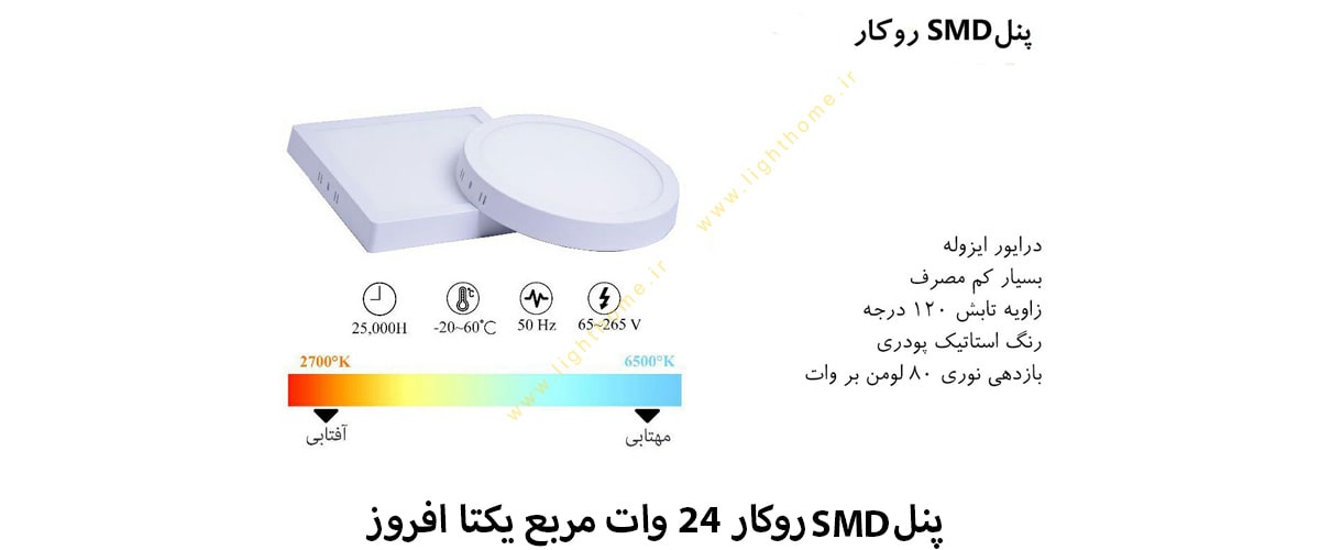 پنل SMD روکار 24 وات مربع یکتا افروز