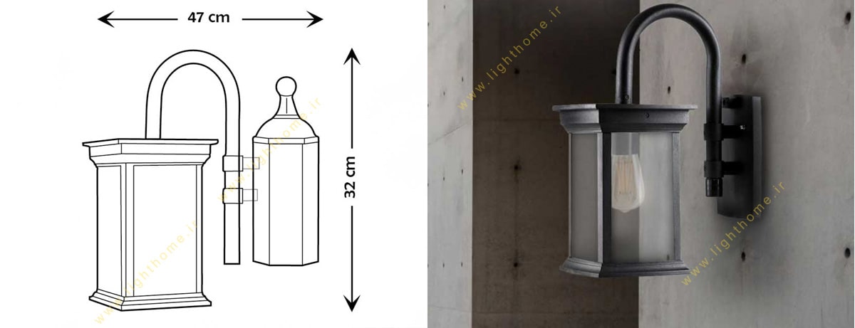 چراغ دیواری حیاطی شفق مدل روشان با لامپ کد 1002