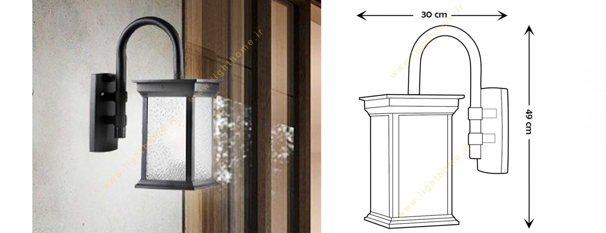چراغ دیواری حیاطی شفق مدل روشان کلاسیک با لامپ کد 1072