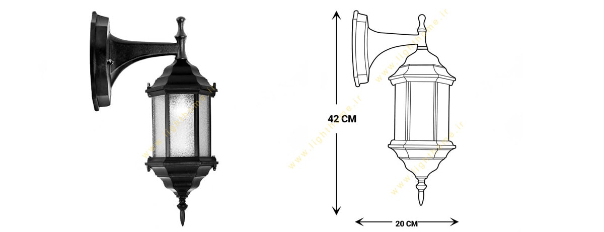 چراغ دیواری حیاطی وارونه شفق مدل سورنا 6029