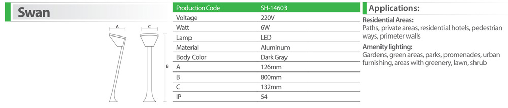 چراغ پارکی و حیاطی ال ای دی 6 وات مدل sh-14603 - چراغ حیاطی و پارکی 6 وات LED شعاع مدل sh-14603