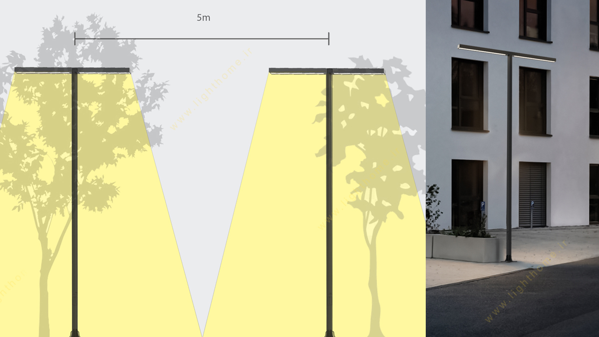 چراغ دو شاخه حیاطی 2x36 وات ارتفاع 4 متر شعاع مدل SH-S742