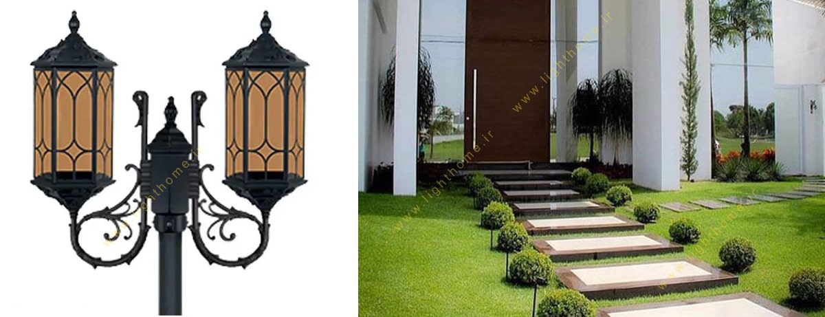 چراغ پارکی دو شاخه تکشیدفام مدل پادینا 9023U
