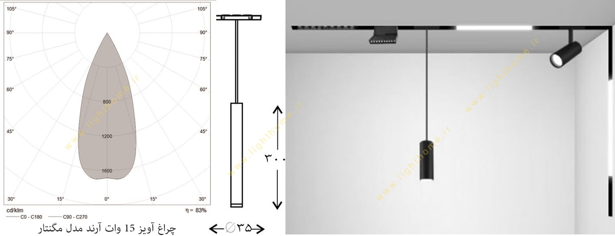 چراغ آویز 15 وات آرند مدل مگنتار