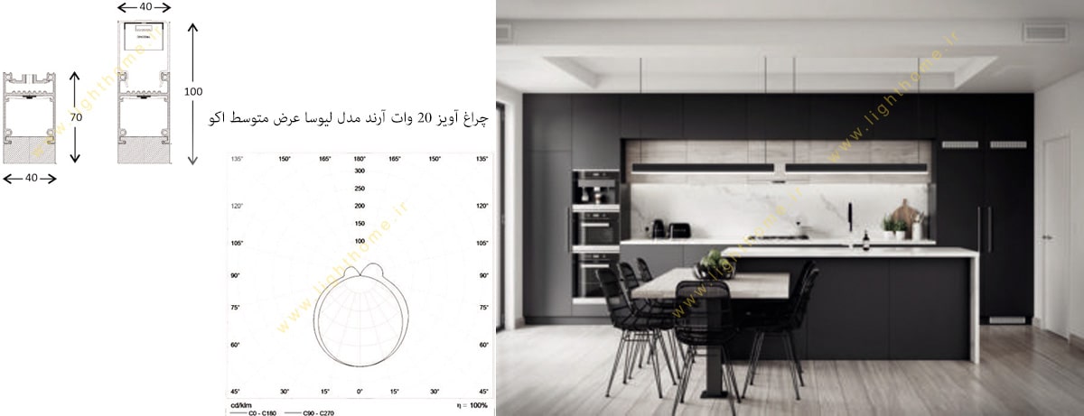 چراغ آویز 20 وات آرند مدل لیوسا عرض متوسط اکو