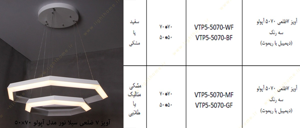 آویز 7 ضلعی سیلا نور مدل آپولو 70×50 مشکی متالیک و طلایی