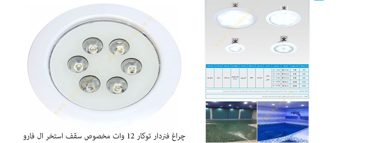 چراغ فنردار توکار 12 وات مخصوص سقف استخر ال فارو