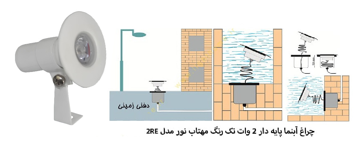 چراغ آبنما پایه دار 2 وات تک رنگ مهتاب نور مدل 2RE