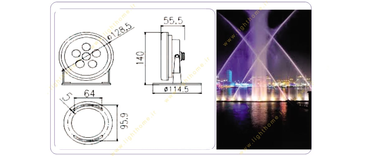 چراغ استخری 12 وات SPN مدل LS SX-15 ولتاژ 12 ولت