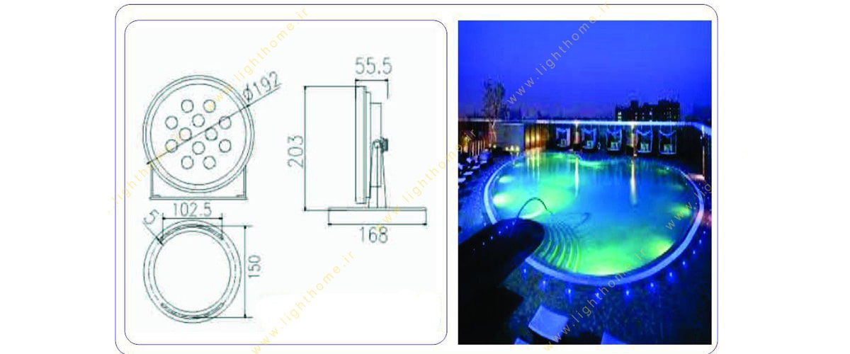 چراغ استخری 24 وات SPN مدل LS SX-16 ولتاژ 12 ولت