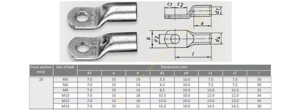 کابلشو کوتاه لوله مسی کلاته سطح مقطع 25 میلی متر مربع