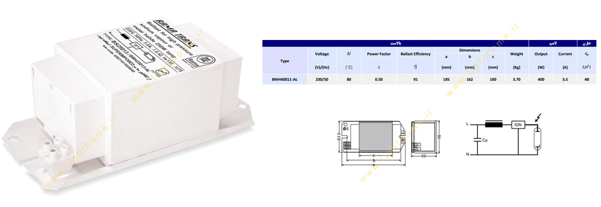 بالاست لامپ های متال هالید 400 وات راما