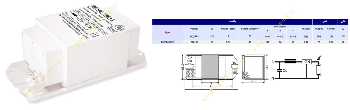 بالاست لامپ های متال هالید و بخار سدیم 70 وات راما