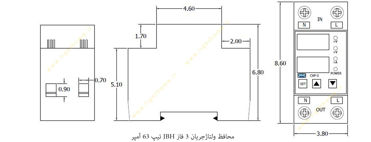 محافظ ولتاژ جریان 3 فاز JBH تیپ 63 آمپر