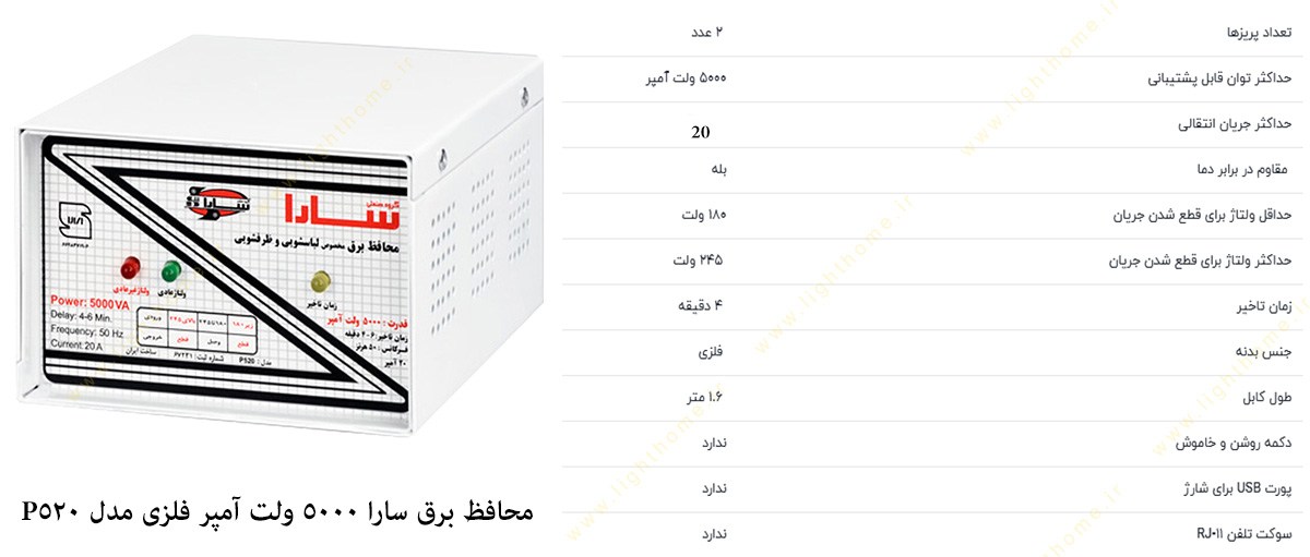 محافظ برق فلزی 5000 ولت آمپر مدل P520 سارا