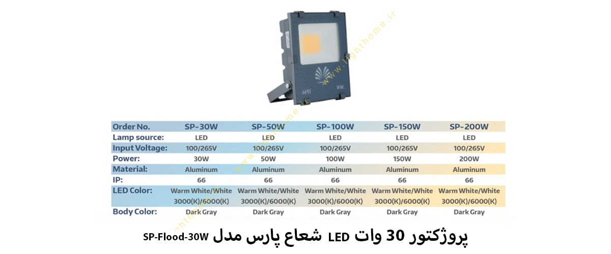 پروژکتور 30 وات LED شعاع پارس مدل SP-Flood-30W