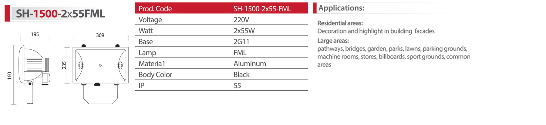 پروژکتور شعاع مدل sh-1500-2×55fml