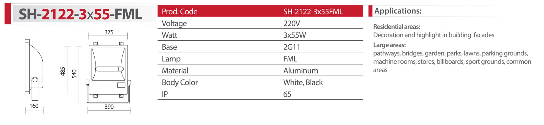 پروژکتور 3×55 وات sh-2122 شعاع