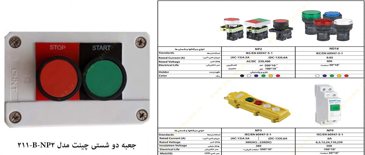 جعبه دو شستی چینت مدل NP2-B-211