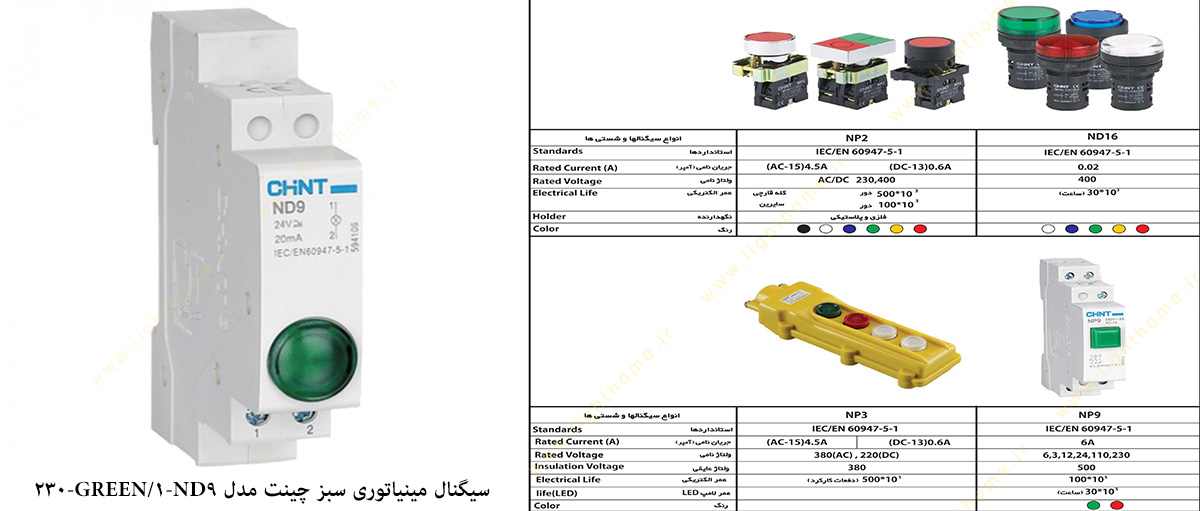 سیگنال مینیاتوری سبز چینت مدل ND9-1/GREEN-230