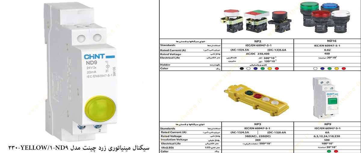 سیگنال مینیاتوری زرد چینت مدل ND9-1/YELLOW-230