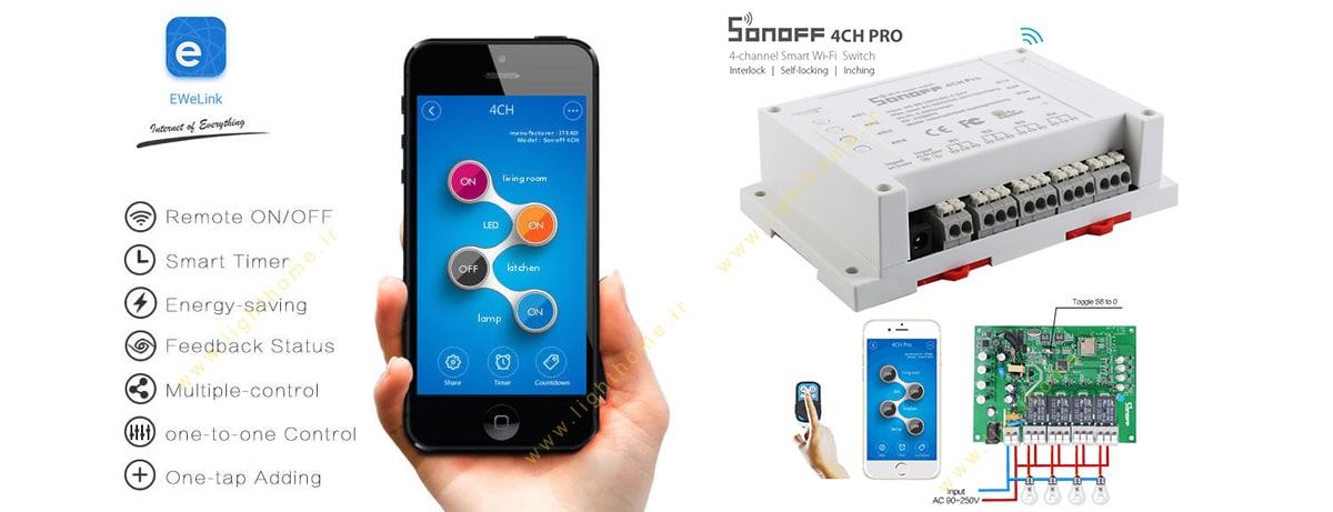 سوئیچ چهار کانال پرو هوشمند SONOFF مدل 4CH-PRO