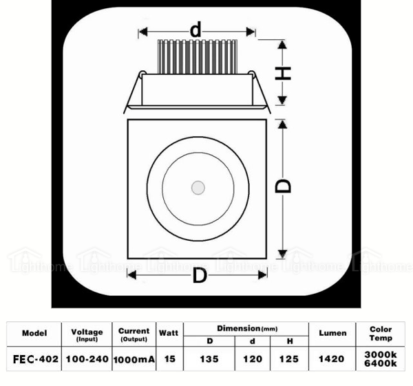 چراغ COB توکار فاین مدل FEC-402-15W